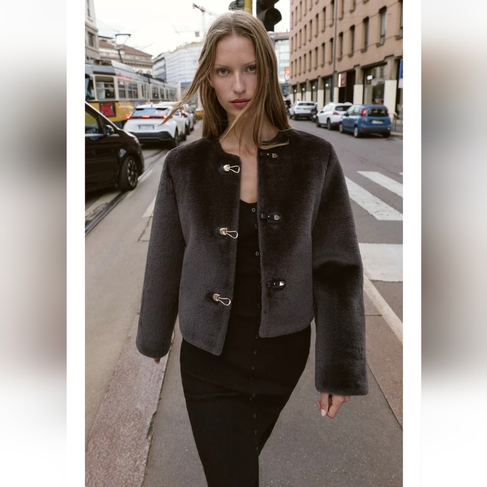 ZARA FAUX FUR JACKET WITH FIREMAN CLASP